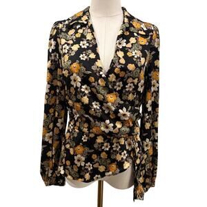ASTR Floral Long Sleeve V Neck Blouse Top Medium Romantic Cottagecore Fall Chic